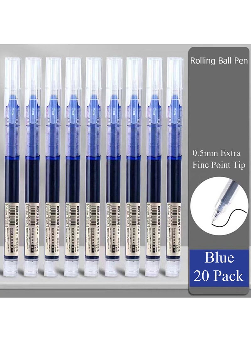 Qiccijoo 20 Pack Blue Liquid Ink Rollerball Gel Pens,0.5mm Extra Fine Point Tip, Smooth Writing Quick Drying No Smear for Journaling, Drawing, Sketching, School Notes College Supplies - Image 3